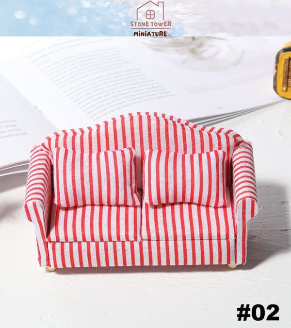 Miniature Red Striped Sofa Chairs