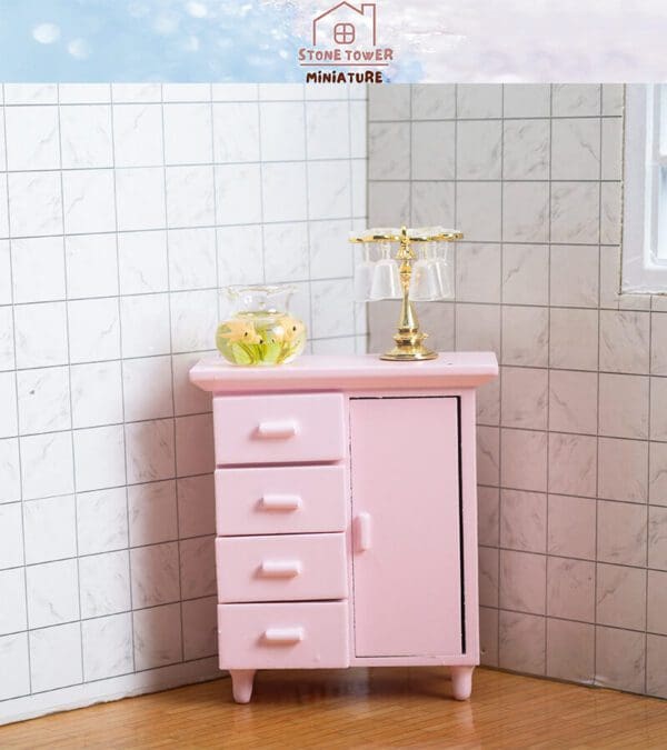 Miniature Wooden Pink Cabinet