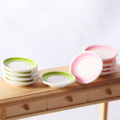 5PCS Dollhouse Colorful Dinner Plates