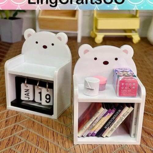 Miniature White Bear Bookshelf