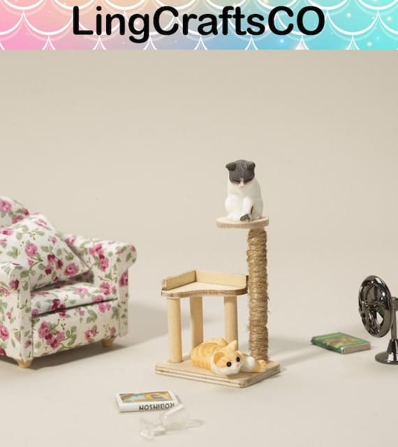 Miniature Wooden Cat Tower