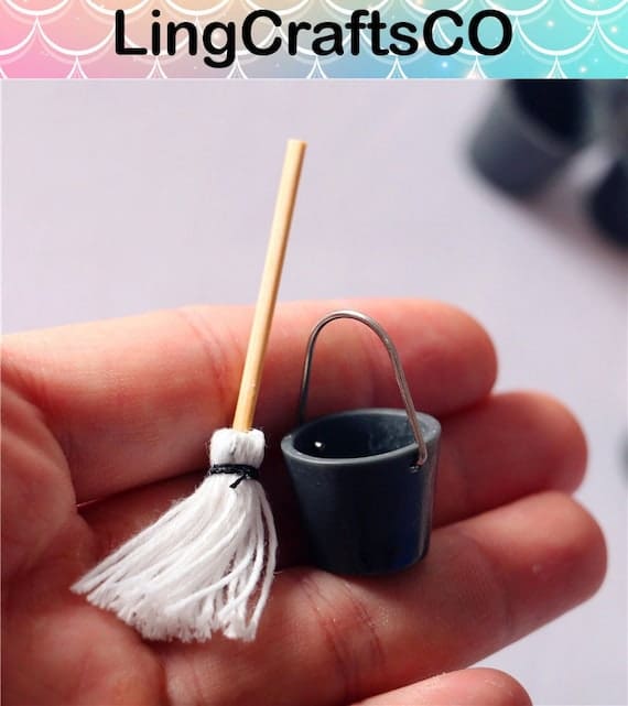 Miniature Resin Mop And Bucket