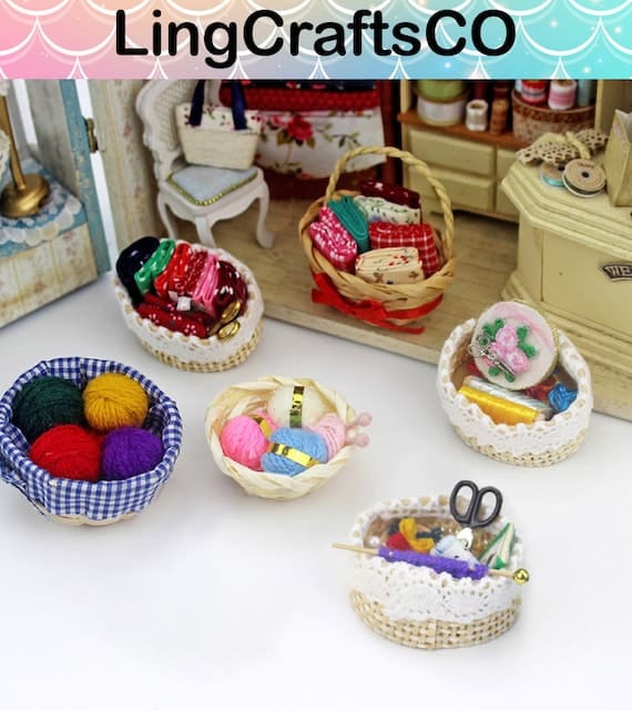 Miniature Basket of Mixed Fabric