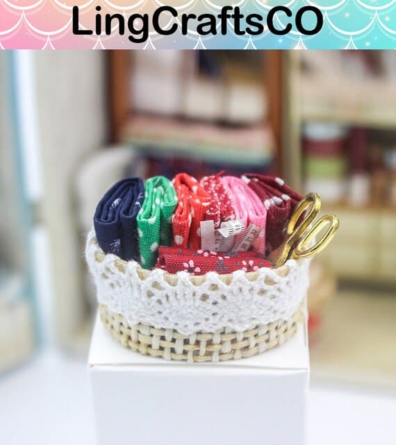 Miniature Basket of Mixed Fabric