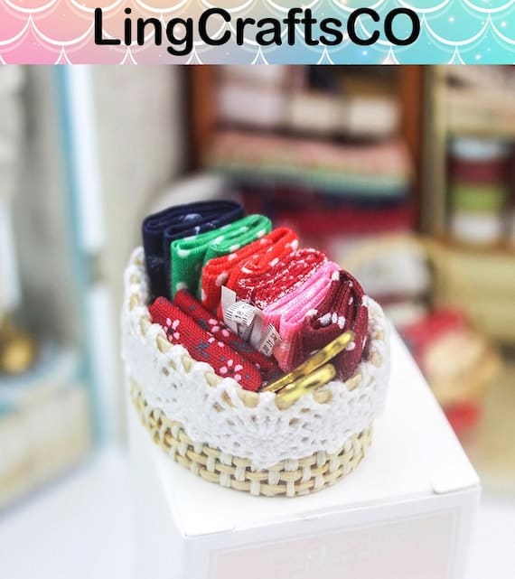 Miniature Basket of Mixed Fabric