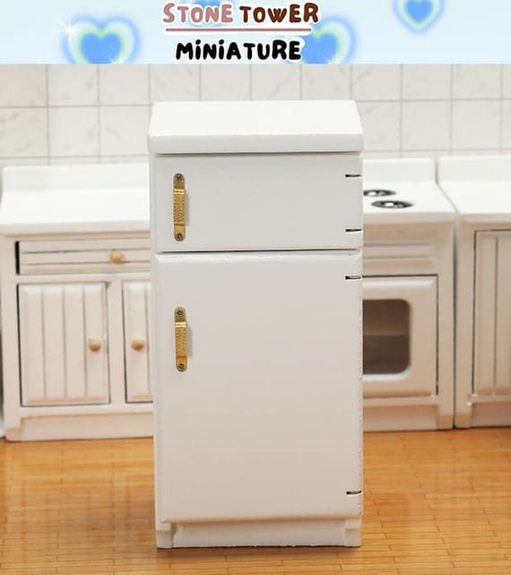 Miniature White Wood Refrigerator