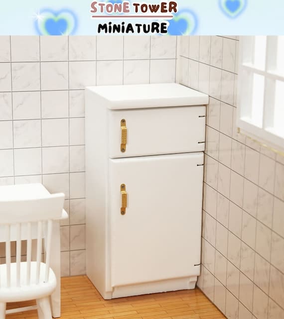 Miniature White Wood Refrigerator