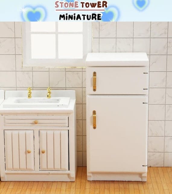 Miniature White Wood Refrigerator