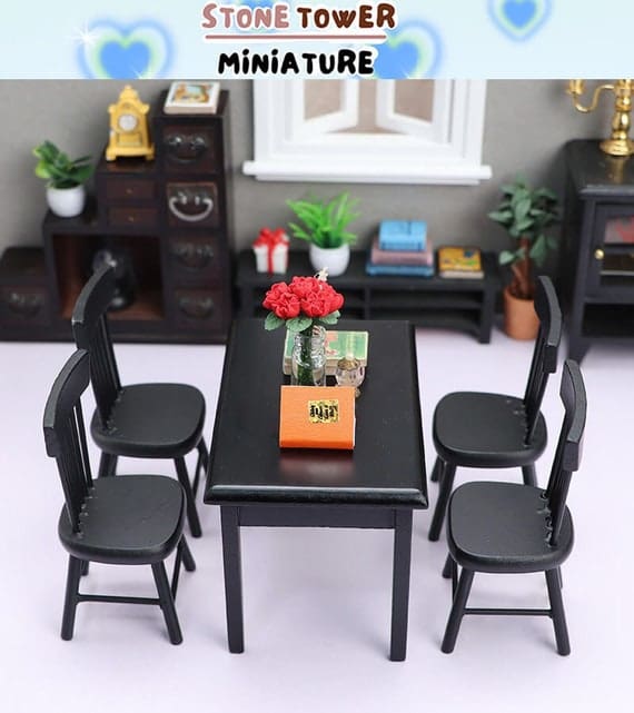 Dollhouse Black Table Set