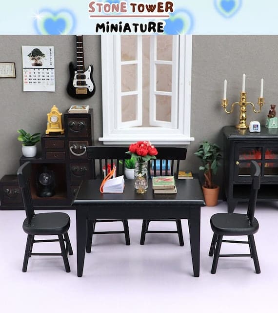 Dollhouse Black Table Set