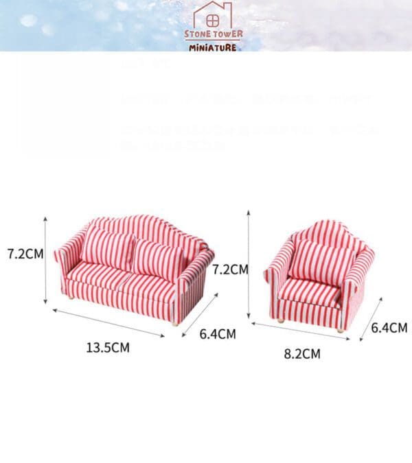 Miniature Red Striped Sofa Chairs