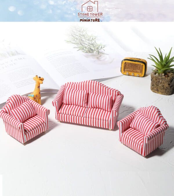 Miniature Red Striped Sofa Chairs