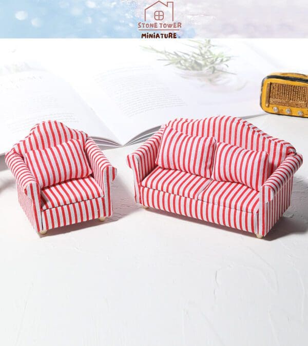 Miniature Red Striped Sofa Chairs