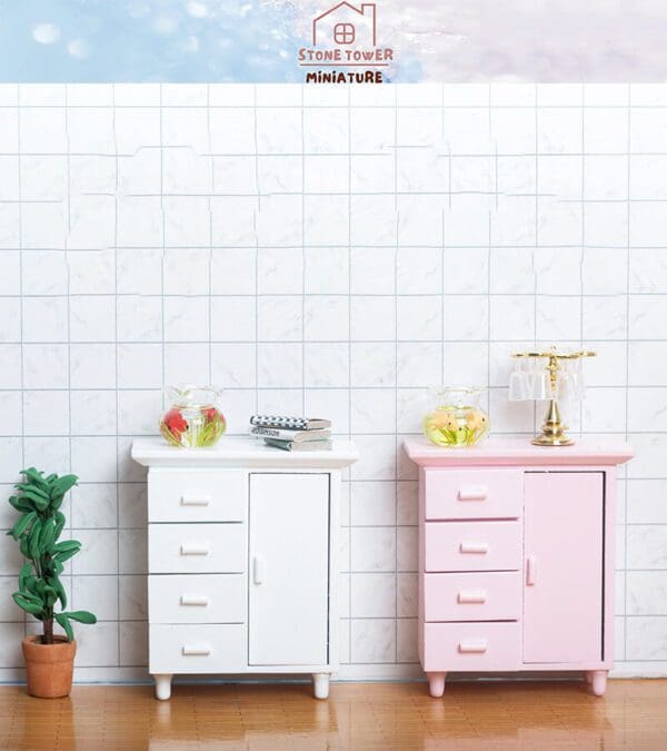 Miniature Wooden Pink Cabinet