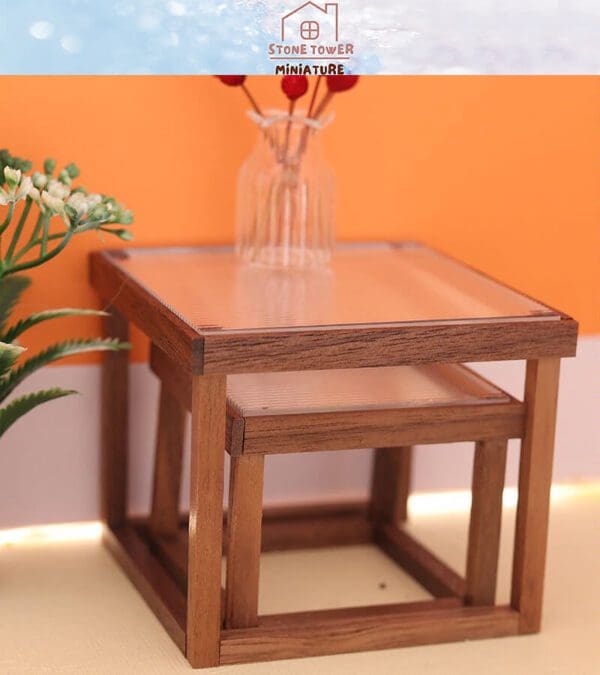 Miniature Wooden Striped Table