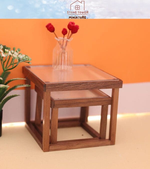 Miniature Wooden Striped Table